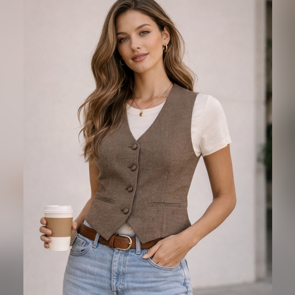 Abercrombie & Fitch Tops - Abercrombie & Fitch Houndstooth Vest in Brown and Black